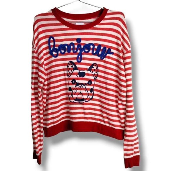 Stripe by N Womens Unisex Tee Shirt Size Small Bonjour Red White Stripes Cotton - Picture 1 of 12